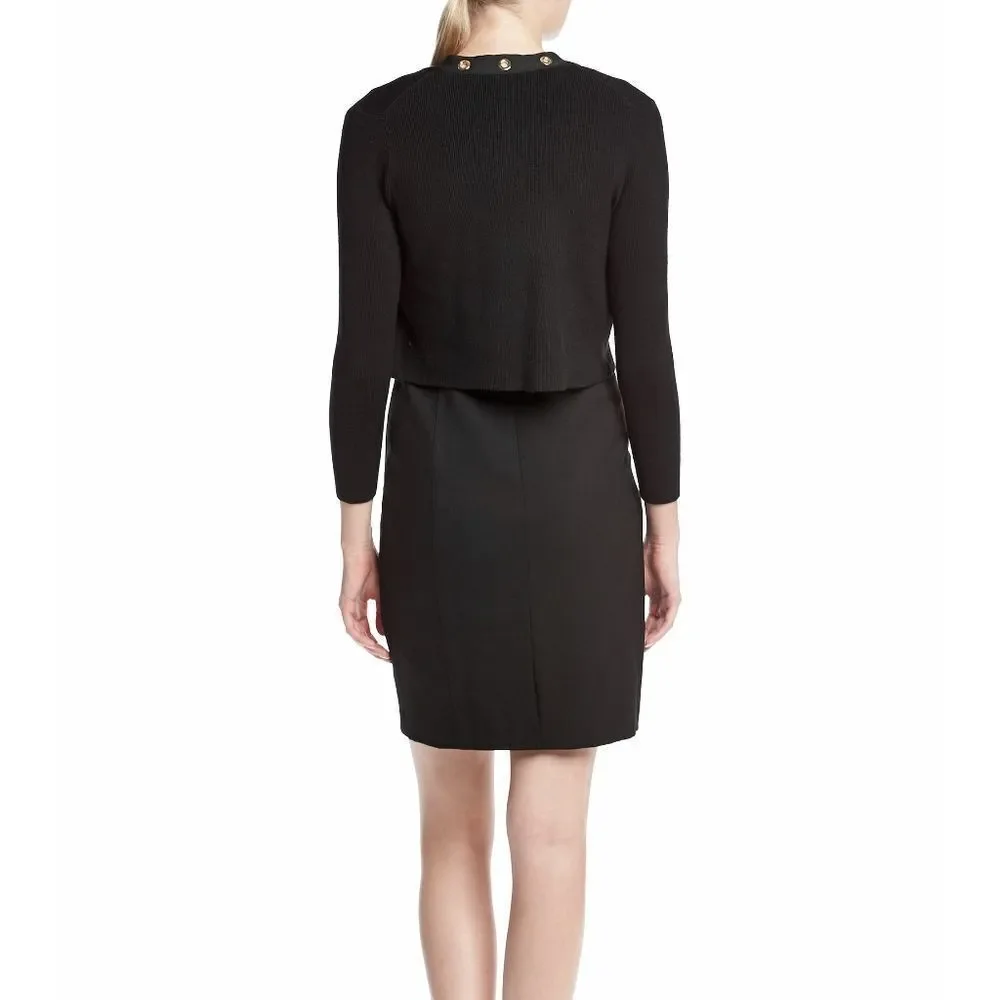 New! CALVIN KLEIN Women's Grommet Black Cropped Cardigan Shrug Sweater